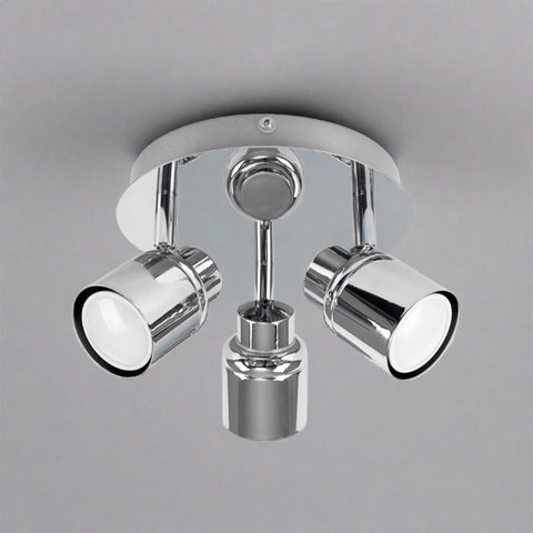 Three Spotlight Bathroom Ceiling Plate, Chrome