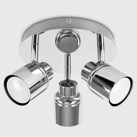 Three Spotlight Bathroom Ceiling Plate, Chrome